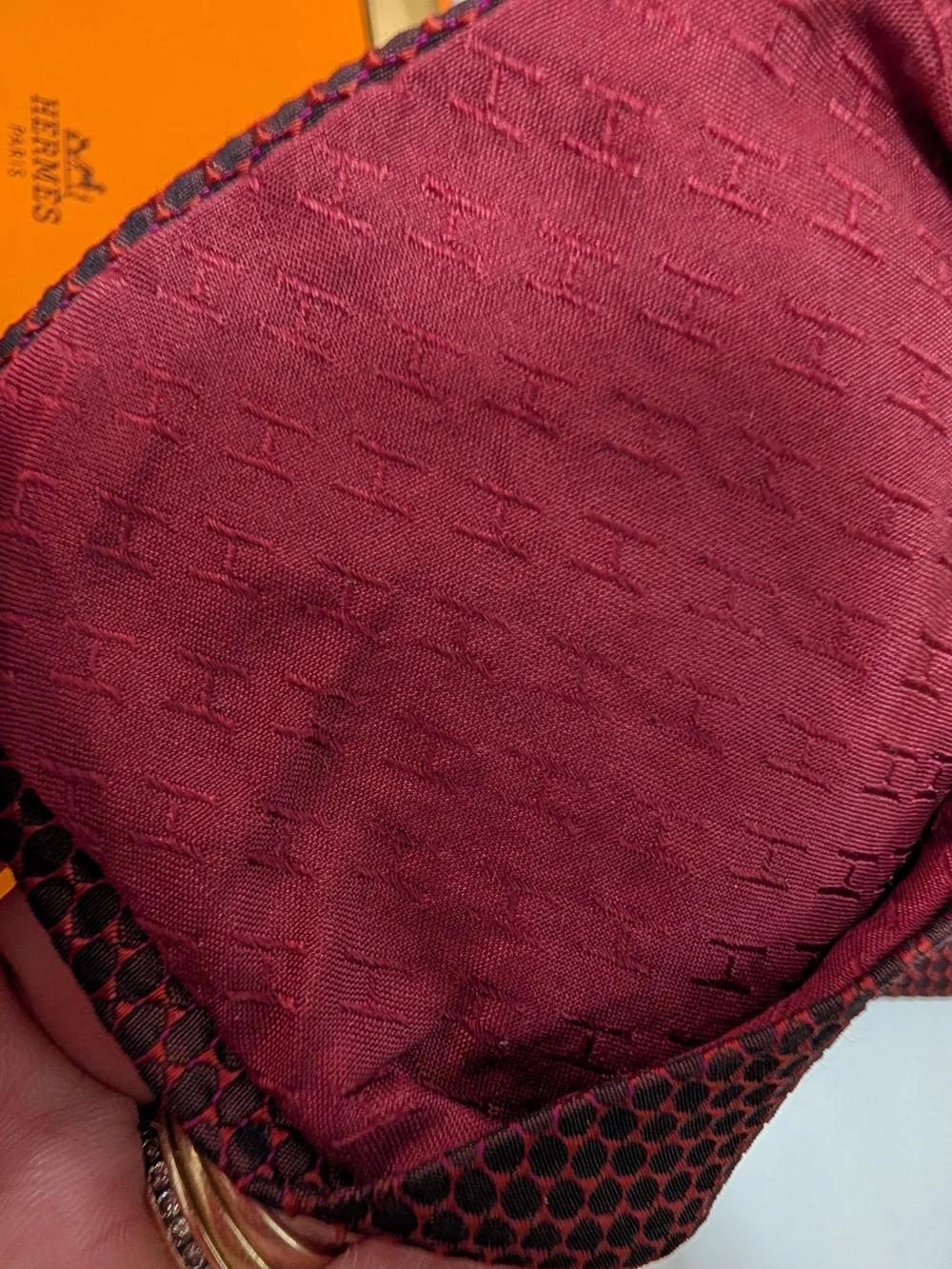 Hermes Men's Deep Burgundy Textured Silk Tie